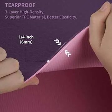 Yoga Mat with Strap, Non Slip 1/4 Inch Thick Eco Friendly TPE Exercise Fitness Pilates Workouts for Men Women (PINK)