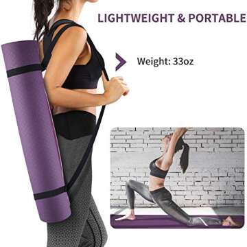 Yoga Mat with Strap, Non Slip 1/4 Inch Thick Eco Friendly TPE Exercise Fitness Pilates Workouts for Men Women (PINK)