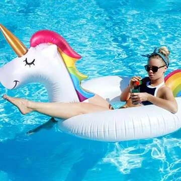 FindUWill 2 Pack 42'' Inflatable Pool Floats Flamingo Unicorn Swim Tube Rings with 2Pcs Beach Balls, Beach Floaties, Swimming Toys, Lake and Beach Floaty Summer Toy, Pool Raft Lounge for Adults Kids