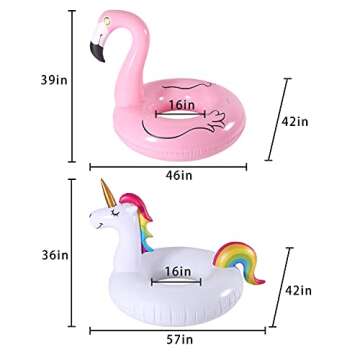FindUWill 2 Pack 42'' Inflatable Pool Floats Flamingo Unicorn Swim Tube Rings with 2Pcs Beach Balls, Beach Floaties, Swimming Toys, Lake and Beach Floaty Summer Toy, Pool Raft Lounge for Adults Kids