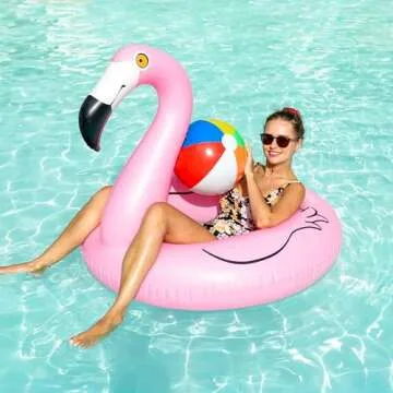 FindUWill 2 Pack 42'' Inflatable Pool Floats Flamingo Unicorn Swim Tube Rings with 2Pcs Beach Balls, Beach Floaties, Swimming Toys, Lake and Beach Floaty Summer Toy, Pool Raft Lounge for Adults Kids