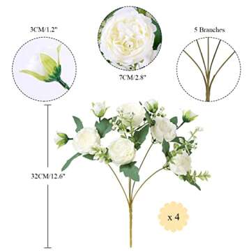 Floweroyal 4 Bunches Peony Artificial Flowers | Silk Peonies for Weddings & Home Decor