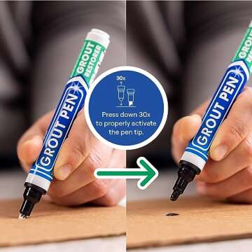Grout Pen Black Tile Paint Marker: Waterproof Grout Paint, Tile Grout Colorant and Sealer Pen - Black, Narrow 5mm Tip (7mL)