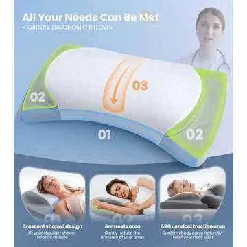 Gadole 8X Support Side Sleeping Pillow for Neck Pain Relief, Adjustable Cervical Fit Shoulder Perfec...