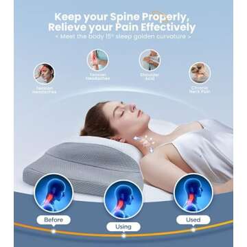 Gadole 8X Support Side Sleeping Pillow for Neck Pain Relief, Adjustable Cervical Fit Shoulder Perfectly, Ergonomic Contour Memory Foam Pillows with Armrest Area, Bed Back Stomach Grey Queen