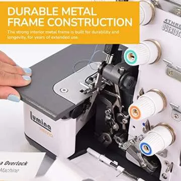 Lumina Sienna Serger Sewing Machine - Industrial Grade Sergers & Overlock Machines with Durable Metal Frame, 3-4 Serger Thread Capability - Overlocker Sewing Machine for Heavy Duty Fabric