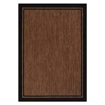 CAMILSON Indoor Outdoor Rug, 5x7 Bordered Nut Brown Black Modern Area Rugs for Indoor and Outdoor Patios, Kitchen and Hallway Mats, Washable Porch Deck Outside Carpet (Bordered Nut Brown Black, 5x7)