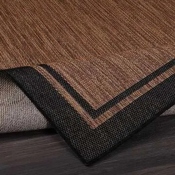 CAMILSON Indoor Outdoor Rug, 5x7 Bordered Nut Brown Black Modern Area Rugs for Indoor and Outdoor Patios, Kitchen and Hallway Mats, Washable Porch Deck Outside Carpet (Bordered Nut Brown Black, 5x7)