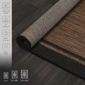 CAMILSON Indoor Outdoor Rug, 5x7 Bordered Nut Brown Black Modern Area Rugs for Indoor and Outdoor Patios, Kitchen and Hallway Mats, Washable Porch Deck Outside Carpet (Bordered Nut Brown Black, 5x7)