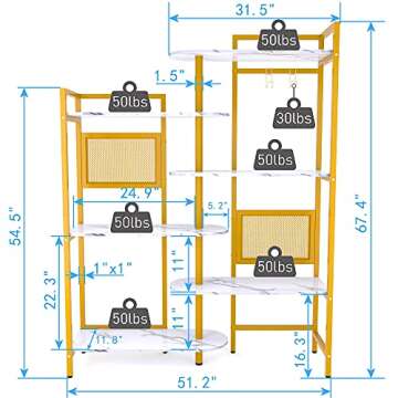 Gezen 6-Tier Ajustable Bookshelf Modern Wood Bookcase for Home Office, Open Standing Shelf with Meta...