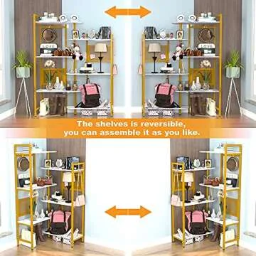 Gezen 6-Tier Ajustable Bookshelf Modern Wood Bookcase for Home Office, Open Standing Shelf with Metal Frame, Wood and Metal Book Shelf Storage Organizer for Living room/Study room/Bedroom(White, Gold)