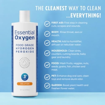 Essential Oxygen Food Grade Hydrogen Peroxide Natural Cleaner 16 Ounce