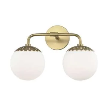 Mitzi H193302-AGB Paige - 2-Light Bath Light - Aged Brass Finish - Opal Glossy Glass Shade