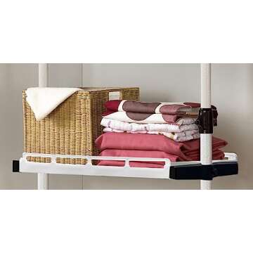 PRINCE HANGER, Multipurpose Shelf, Holds 20kg per Shelf, Heavy Duty 32mm Vertical Pole, Clothes Organizer, Breathable Shelf(Resin), Ivory, Tension Rod for Closet, Walk in Closet, PHUS-0041