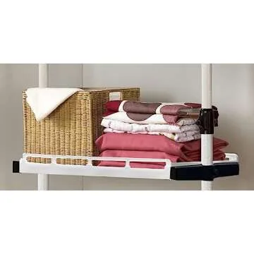 PRINCE HANGER, Multipurpose Shelf, Holds 20kg per Shelf, Heavy Duty 32mm Vertical Pole, Clothes Organizer, Breathable Shelf(Resin), Ivory, Tension Rod for Closet, Walk in Closet, PHUS-0041