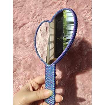 REABHPY DIY Sparkling Heart-Shaped Handheld Mirror with Rhinestones - Meaningful Gift for Her