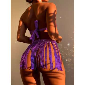 EVELUST Rave Outfits for Women - EDC Festival Metallic Holographic Bodysuit Bandeau Top Sequin Tasse...