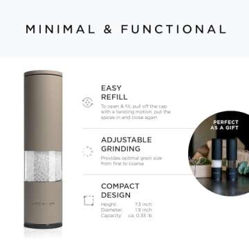 LARS NYSØM Salt and Pepper Grinder Set 2 pieces I Salt Pepper Mill with Adjustable Ceramic Grinder I Design Spice Grinder Set Manual (Taupe Brown)