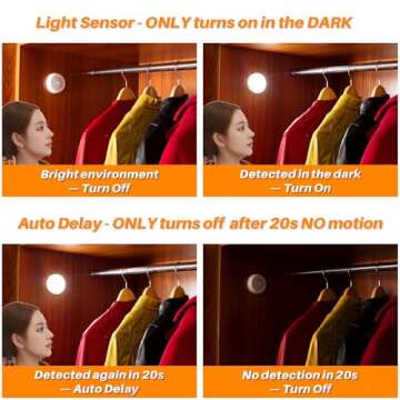 STAR-SPANGLED 6 Pack 2.8” Motion Sensor Lights Indoor AAA Battery Operated, Stick on LED Puck Light for Stairs, Under Cabinet, Closet, Cool White