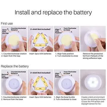 STAR-SPANGLED 6 Pack 2.8” Motion Sensor Lights Indoor AAA Battery Operated, Stick on LED Puck Light for Stairs, Under Cabinet, Closet, Cool White