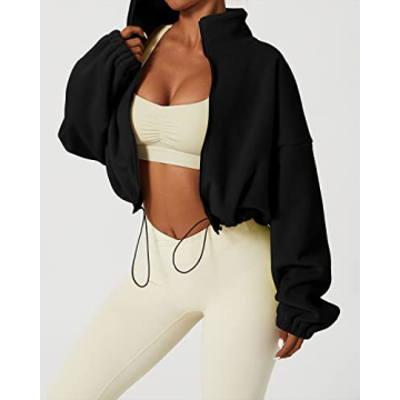 QINSEN Women's Stylish Full Zip Fleece Short Jacket