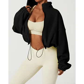 QINSEN Women's Stylish Full Zip Fleece Short Jacket