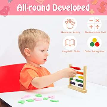 Sealive Wooden Abacus for Kids Math - 50 Beads Counting Toy, Multi-Color Counters for Kids 3-5, Coun...