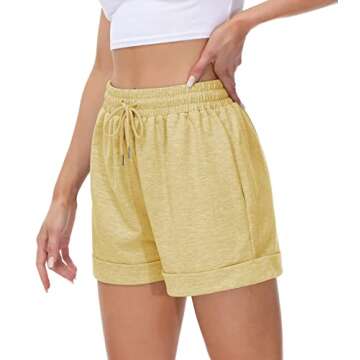 BONTIME Sweat Shorts for Women Summer Causal Drawstring Gym Athletic Shorts, Soft Comfty Running Shorts with Pockets Khaki