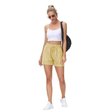 BONTIME Sweat Shorts for Women Summer Causal Drawstring Gym Athletic Shorts, Soft Comfty Running Shorts with Pockets Khaki