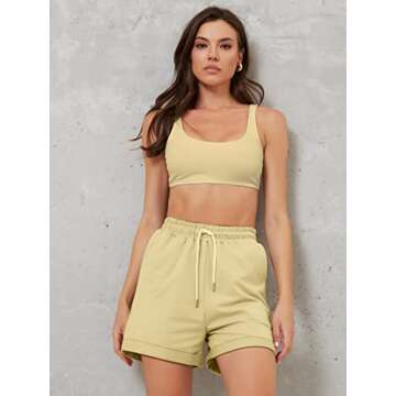 BONTIME Sweat Shorts for Women Summer Causal Drawstring Gym Athletic Shorts, Soft Comfty Running Shorts with Pockets Khaki