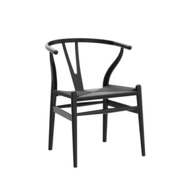 Polynices Wishbone Chair, Solid Wood Weave Armchairs Chair Mid-Century Y Shaped Backrest Dining Chairs Set of 2 Black.