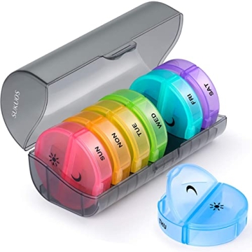 Sukuos Weekly Pill Organizer 7 Day 2 Times a Day, Large Daily Pill Box Easy to Open, AM PM Pill Case...