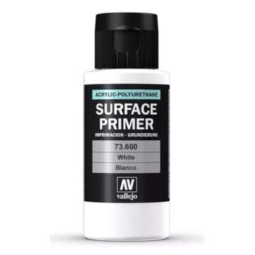 Vallejo - Surface Primer Color | White Acrylic Primer 60 ml (2.02 fl.oz.) | Matte Finish and Fast Dr...