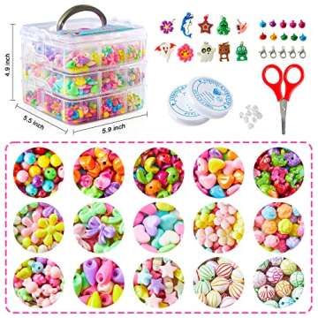 Beads for Kids Crafts, 1100 Jewelry Making Kit Includes Scissor, String, Instruction and Accessories...