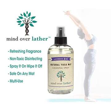 Mind Over Lather 100% Natural Yoga Mat Cleaning Spray 8oz | Works with All Mats | Cleans and Restore...
