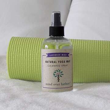 Mind Over Lather 100% Natural Yoga Mat Cleaning Spray 8oz | Works with All Mats | Cleans and Restores Using Essential Oils Naturally | Calming Lavender Mint