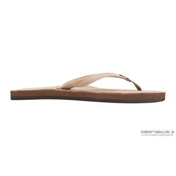 Rainbow Sandals Women Premium Leather Narrow Strap Single Layer, Sierra Brown, Small (5.5-6.5)