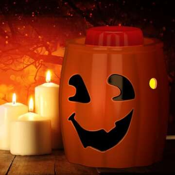 Ceramic Halloween Wax Melt Warmer, Candle Wax Warmer, 2-in-1 Electric Wax Melter and Fragrance Warmer for Scented Candle Wax Burner with One More Bulb Removable Dish, Ideal Gifts for Family Friend