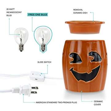 Ceramic Halloween Wax Melt Warmer, Candle Wax Warmer, 2-in-1 Electric Wax Melter and Fragrance Warmer for Scented Candle Wax Burner with One More Bulb Removable Dish, Ideal Gifts for Family Friend
