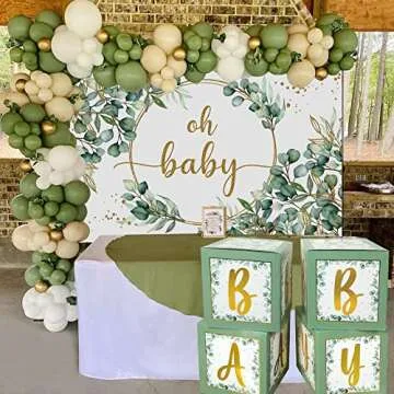 263 Pc Sage Green Baby Shower Decorations Boy Or Girl, Gender Neutral Mint Balloons Garland Kit, BABY Boxes, Oh Baby Backdrop Banner, Olive Green Baby Shower Decor, Woodland Safari Jungle