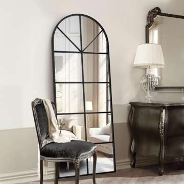 ZMYCZ Floor Full Length Mirror – Black Arched-Top Stylish Design 65" x 22"