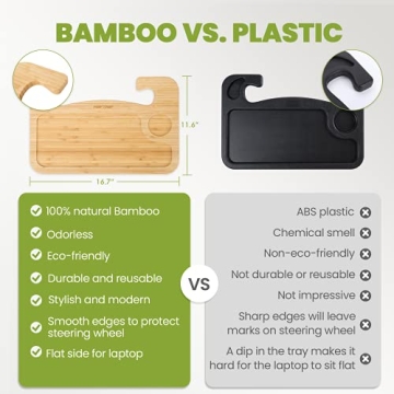 Bamboo Steering Wheel Tray for Laptop and Meals on the Go