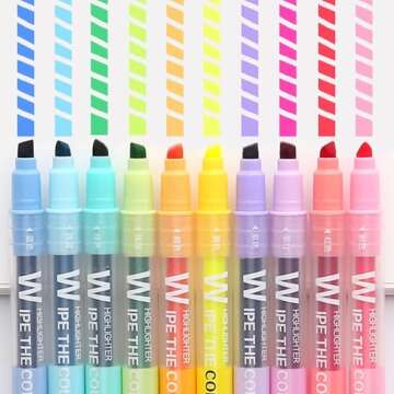 YOOUSOO Erasable Highlighters, Double Head Smooth Writing Highlighters Assorted Colors Chisel Tip Highlighter Markers, Double-end Erasable Highlighter Pen Markers