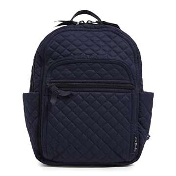 Vera Bradley Women's Cotton Small Backpack, True Navy, Eco-Friendly & Stylish