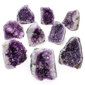 Dancing Bear Amethyst Cluster Cut Base (up to ½ lb), Celestite, & Selenite Tower (3" Tall), Healing Crystal (3 Pc Set) Premium Grade A, Bohemian Home Décor, Natural Good Vibes, Metaphysical Info Cards