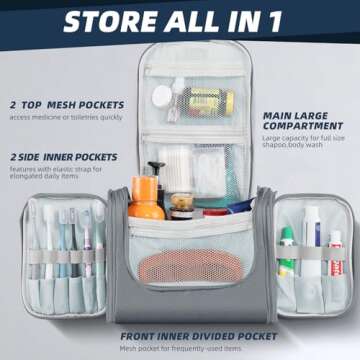 Buruis Large Capacity Toiletry Bag for Women and Men, Hanging Toiletry Organizer Cosmetics Makeup Ba...