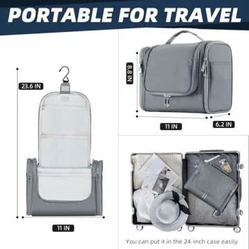 Buruis Large Capacity Toiletry Bag for Women and Men, Hanging Toiletry Organizer Cosmetics Makeup Bag, Water-resistant Dopp Kit Shaving Bags for Full Sized Toiletries, Travel Essentials (Gray)