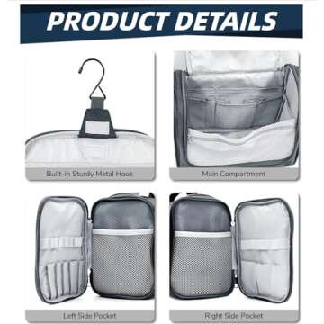 Buruis Large Capacity Toiletry Bag for Women and Men, Hanging Toiletry Organizer Cosmetics Makeup Bag, Water-resistant Dopp Kit Shaving Bags for Full Sized Toiletries, Travel Essentials (Gray)