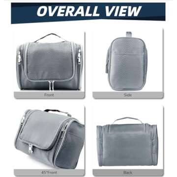 Buruis Large Capacity Toiletry Bag for Women and Men, Hanging Toiletry Organizer Cosmetics Makeup Bag, Water-resistant Dopp Kit Shaving Bags for Full Sized Toiletries, Travel Essentials (Gray)