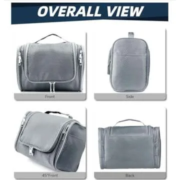 Buruis Large Capacity Toiletry Bag for Women and Men, Hanging Toiletry Organizer Cosmetics Makeup Bag, Water-resistant Dopp Kit Shaving Bags for Full Sized Toiletries, Travel Essentials (Gray)